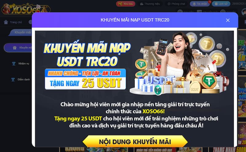 Khuyến mãi XOSO66 về nạp tiền USDT 
